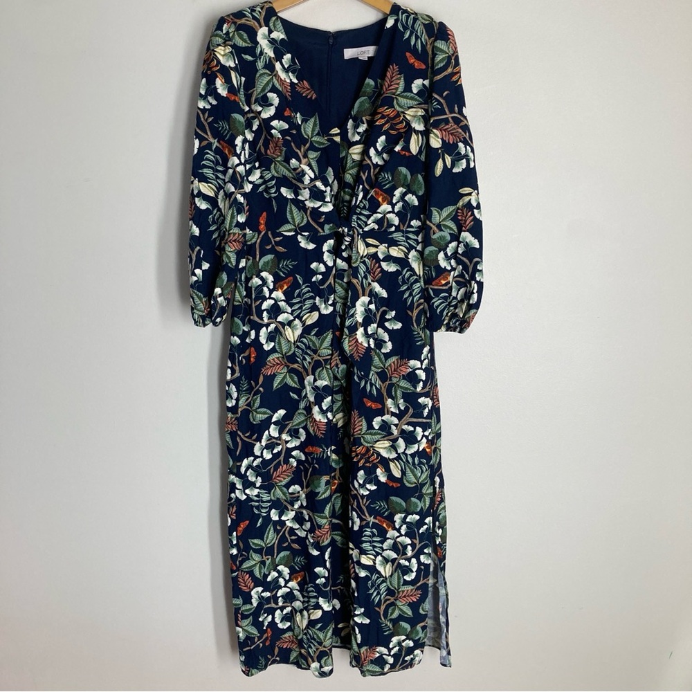 LOFT Navy Floral Maxi Dress Size 8